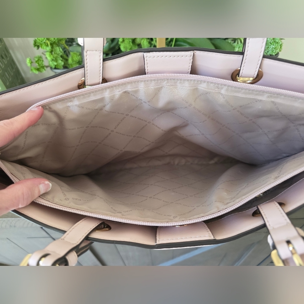 Michael Kors LG Commuter Tote/Laptop Bag Powder Blush Pink Leather+New MK Charm - Picture 9 of 16